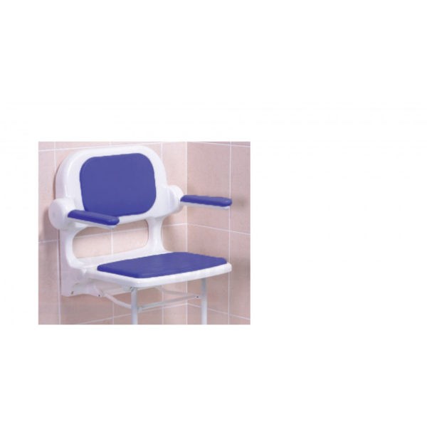 AKW 02230 P Fold up Seat with Blue Padded Arms and Grey Padded Seat